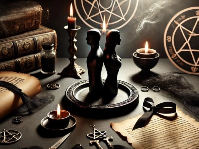 Rituel pour séparer un couple avec une bougie noire de séparation utilisée dans une pratique spirituelle de rupture énergétique