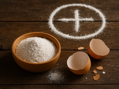 Poudre de coquille d’œuf (cascarilla) utilisée en ésotérisme comme bouclier spirituel pour la protection et la purification énergétique.